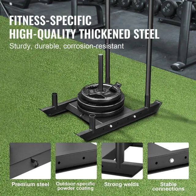 Alt view image 5 of 7 - VEVOR Weight Training Sled, Pull Push Power Sled, Fitness Strength Resistance Training, Steel Workout Equipment for Athletic Exercise & Speed Improvement, Suitable for 2" Weight Plate, Black