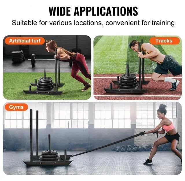 Alt view image 6 of 7 - VEVOR Weight Training Sled, Pull Push Power Sled, Fitness Strength Resistance Training, Steel Workout Equipment for Athletic Exercise & Speed Improvement, Suitable for 2" Weight Plate, Black