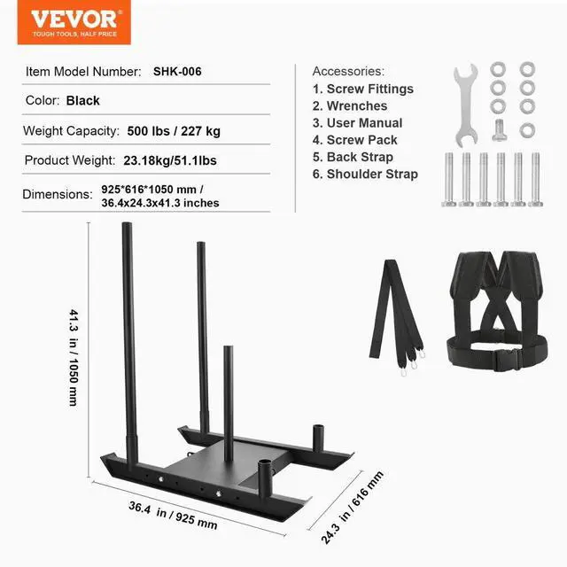 Alt view image 7 of 7 - VEVOR Weight Training Sled, Pull Push Power Sled, Fitness Strength Resistance Training, Steel Workout Equipment for Athletic Exercise & Speed Improvement, Suitable for 2" Weight Plate, Black