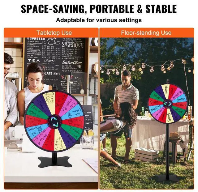 Alt view image 5 of 7 - VEVOR 24 inch Spinning Prize Wheel, 14 Slots Spinning Wheel, Roulette Wheel with a Dry Erase and 2 Markers, Tabletop or Floor Standing Win Fortune Spin Games in Party Pub Trade Show Carnival