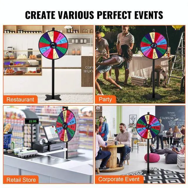Alt view image 6 of 7 - VEVOR 24 inch Spinning Prize Wheel, 14 Slots Spinning Wheel, Roulette Wheel with a Dry Erase and 2 Markers, Tabletop or Floor Standing Win Fortune Spin Games in Party Pub Trade Show Carnival