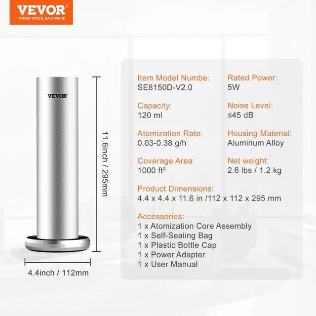 Alt view image 7 of 14 - VEVOR Scent Air Machine for Home, 120ml Bluetooth Smart Cold Air Diffuser, 1000sq.ft Waterless Essential Oil Scent Air Diffuser, Floor Standing Aromatherapy Machine for Spa, Yoga, Home, Office, Hotel