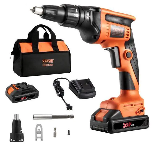 Main image of VEVOR Drywall Screw Gun, 20V Max Drywall Screwgun, 4200RPM Brushless Cordless Drywall Gun Kit with 2 Battery Packs, Charger, Belt Clip, and Tool Bag, Forward and Reverse Adjustable, Built-in LED Light