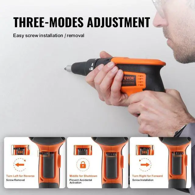 Alt view image 4 of 14 - VEVOR Drywall Screw Gun, 20V Max Drywall Screwgun, 4200RPM Brushless Cordless Drywall Gun Kit with 2 Battery Packs, Charger, Belt Clip, and Tool Bag, Forward and Reverse Adjustable, Built-in LED Light