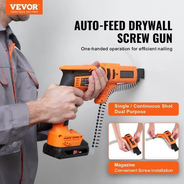 Alt view image 2 of 7 - VEVOR Drywall Screw Gun Auto-Feed, 20V Max Collated Drywall Screwgun, 4200RPM Brushless Cordless Drywall Gun Kit with 2 Battery Packs, Charger, Belt Clip, Tool Bag, Screw Length and Depth Adjustable