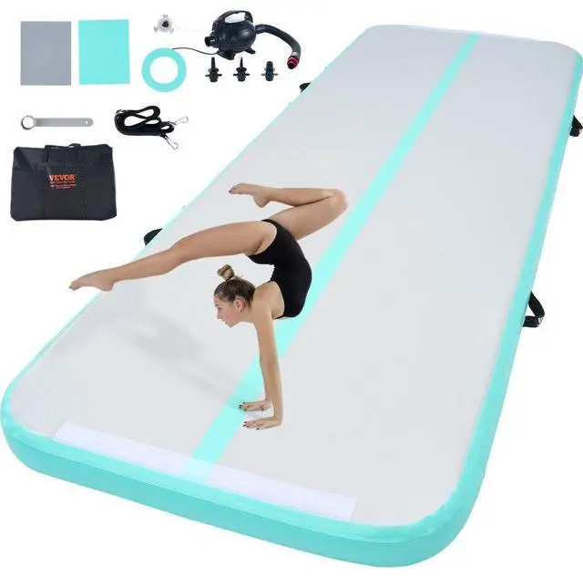 Main image of VEVOR Gymnastics Air Mat, 4 inch Thickness Inflatable Gymnastics Tumbling Mat, Tumble Track with Electric Pump, Training Mats for Home Use/Gym/Yoga/Cheerleading/Beach/Park/Water, 10 ft, Mint Green