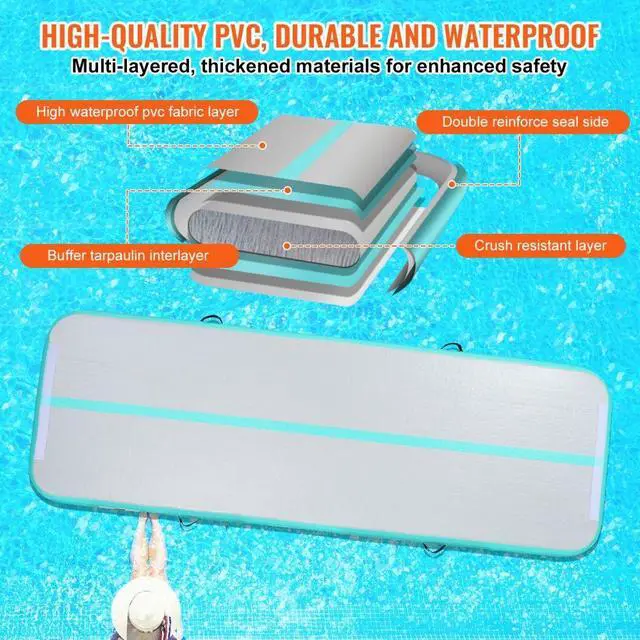 Alt view image 3 of 7 - VEVOR Gymnastics Air Mat, 4 inch Thickness Inflatable Gymnastics Tumbling Mat, Tumble Track with Electric Pump, Training Mats for Home Use/Gym/Yoga/Cheerleading/Beach/Park/Water, 10 ft, Mint Green
