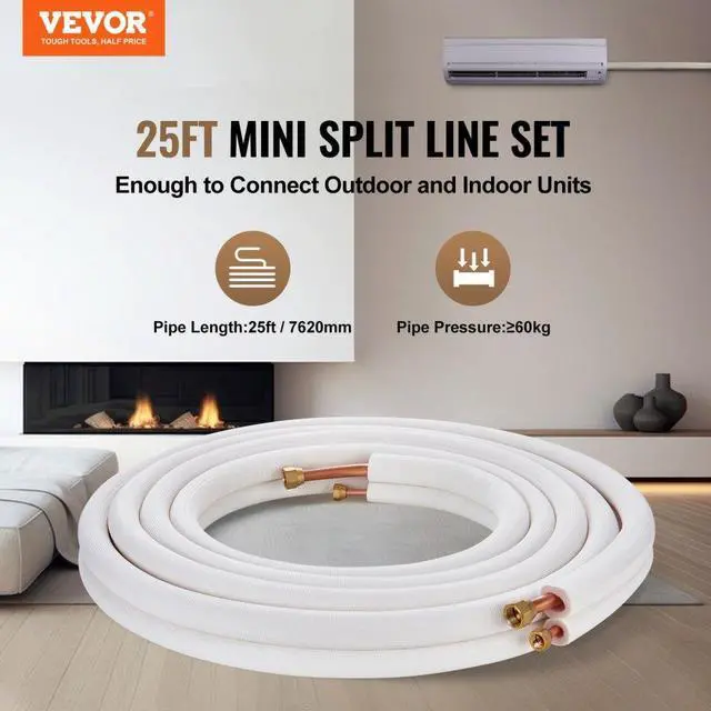 Alt view image 2 of 7 - VEVOR 25FT Mini Split Line Set, 3/8" & 5/8" O.D Copper Pipes Tubing and Triple-Layer Insulation, for Mini Split Air Conditioning Refrigerant or Heating Pump Equipment & HVAC with Wrapping Strips.