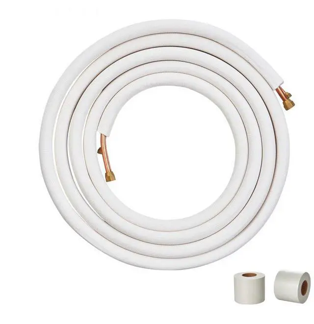 Main image of VEVOR 25FT Mini Split Line Set, 3/8" & 5/8" O.D Copper Pipes Tubing and Triple-Layer Insulation, for Mini Split Air Conditioning Refrigerant or Heating Pump Equipment & HVAC with Wrapping Strips.