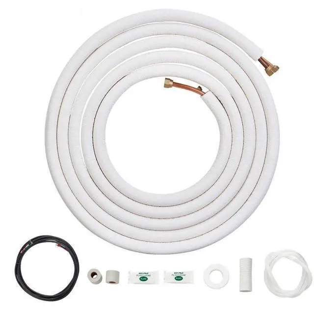 Main image of VEVOR 25FT Mini Split Line Set, 1/4" & 1/2" O.D Copper Pipes Tubing and Triple-Layer Insulation, for Air Conditioning or Heating Pump Equipment & HVAC with Rich Accessories (27ft Connection Cable)