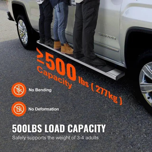 Alt view image 4 of 7 - VEVOR Running Boards, 6" Step Bars Compatible with 2007-2018 Chevy Silverado/GMC Sierra 1500 Crew Cab/2019 2500HD 3500HD 1500 LD, 201 Stainless Steel Side Steps Nerf Bars, 500LBS Capacity, 2 Piece