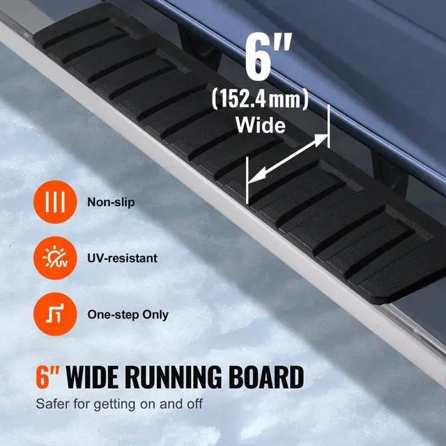 Alt view image 5 of 7 - VEVOR Running Boards, 6" Step Bars Compatible with 2007-2018 Chevy Silverado/GMC Sierra 1500 Crew Cab/2019 2500HD 3500HD 1500 LD, 201 Stainless Steel Side Steps Nerf Bars, 500LBS Capacity, 2 Piece