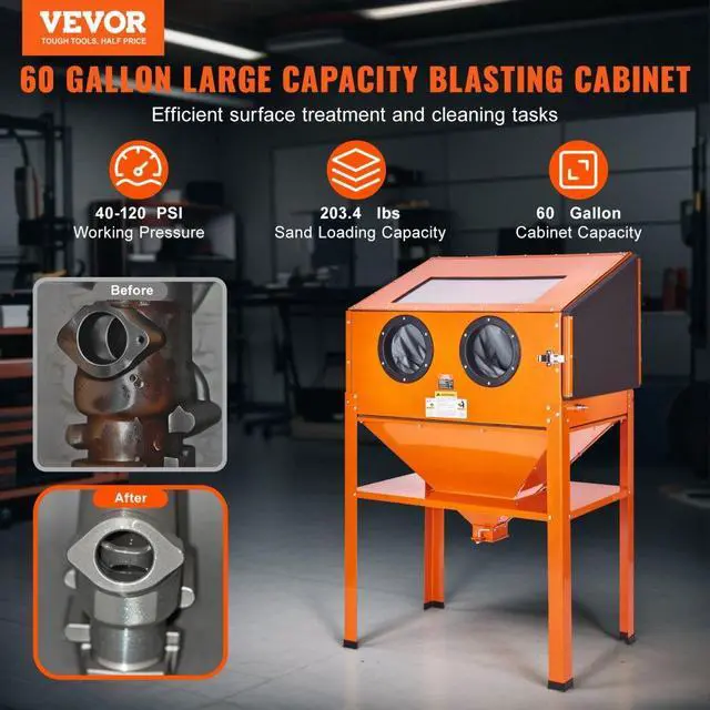 Alt view image 2 of 7 - VEVOR 60 Gallon Sandblasting Cabinet, 40-120PSI Sand Blasting Cabinet with Stand, Heavy Duty Steel Sand Blaster with Blasting Gun & 4 Ceramic Nozzles for Paint, Stain, Rust Removal