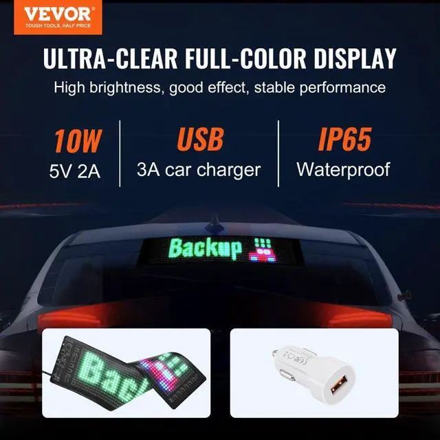 Alt view image 2 of 7 - VEVOR Programmable LED Sign, P5 Full Color LED Scrolling Panel, DIY Custom Text Animation Pattern Display Board, Bluetooth APP Control Message Shop Sign for Store Business Car Bar Advertising, 15"x4"