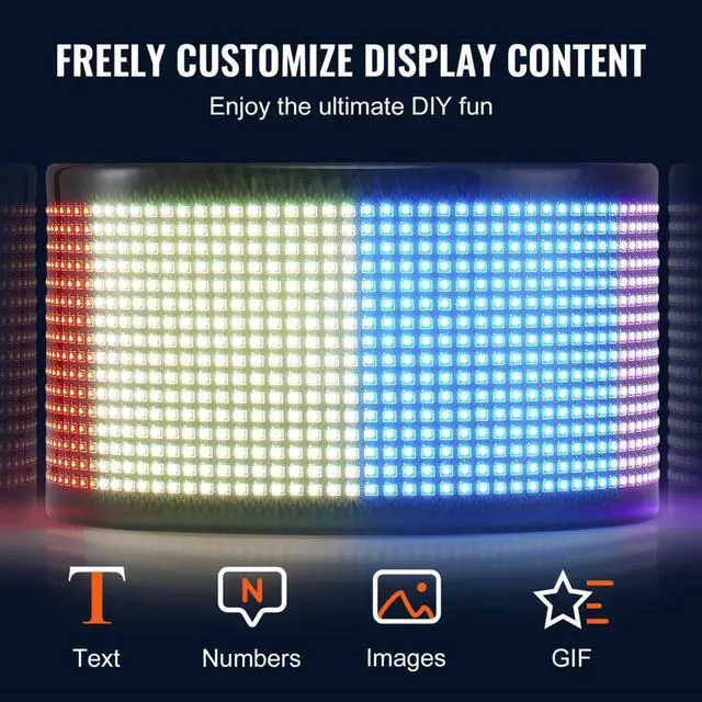 Alt view image 3 of 7 - VEVOR Programmable LED Sign, P5 Full Color LED Scrolling Panel, DIY Custom Text Animation Pattern Display Board, Bluetooth APP Control Message Shop Sign for Store Business Car Bar Advertising, 15"x4"