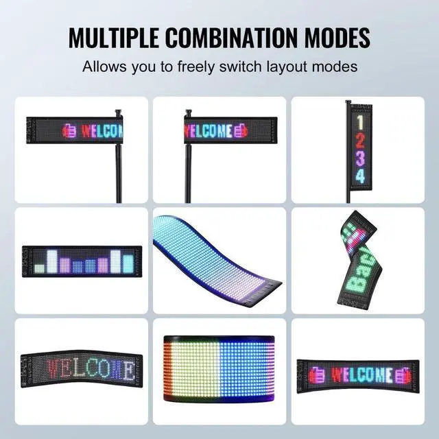 Alt view image 6 of 7 - VEVOR Programmable LED Sign, P5 Full Color LED Scrolling Panel, DIY Custom Text Animation Pattern Display Board, Bluetooth APP Control Message Shop Sign for Store Business Car Bar Advertising, 15"x4"