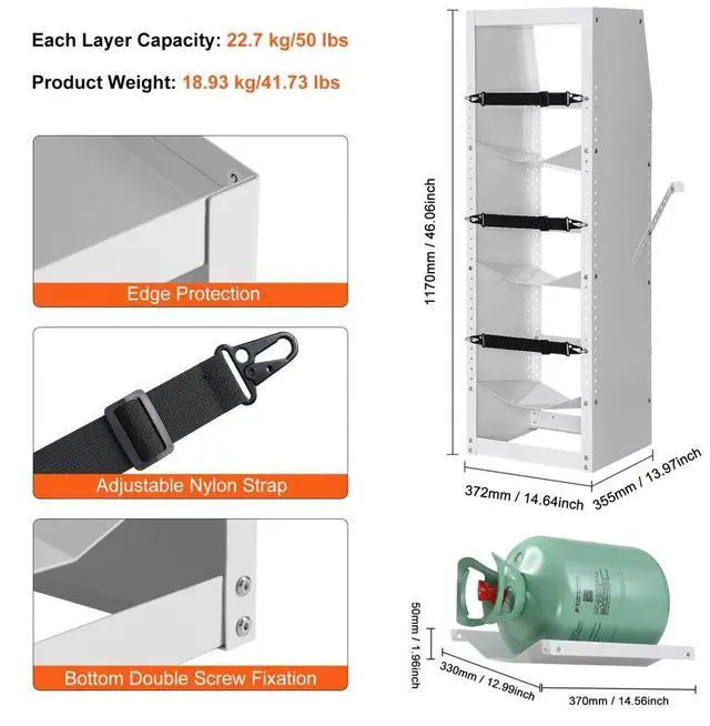 Alt view image 7 of 7 - VEVOR Refrigerant Tank Rack, with 3 x 30-50lb Bottle Tanks, Cylinder Tank Rack 14.56x12.99x1.96 in, Refrigerant Cylinder Rack Gas Cylinder Racks and Holders for Freon, Gases, Oxygen, Nitrogen
