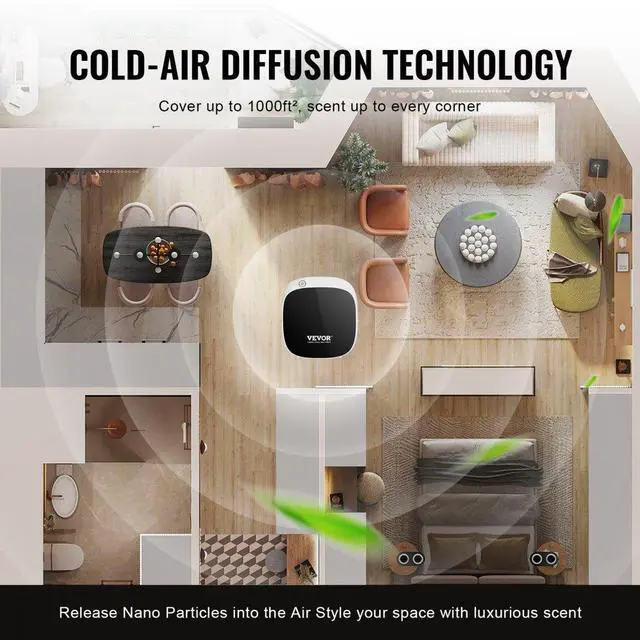Alt view image 3 of 14 - VEVOR Scent Air Machine for Home, 100ML with Cold Air Technology, Waterless Smart Essential Oil Diffuser with USB & Battery Powered, Cover Up to 1000 Sq.Ft for Living Room, Bath Room, Spa