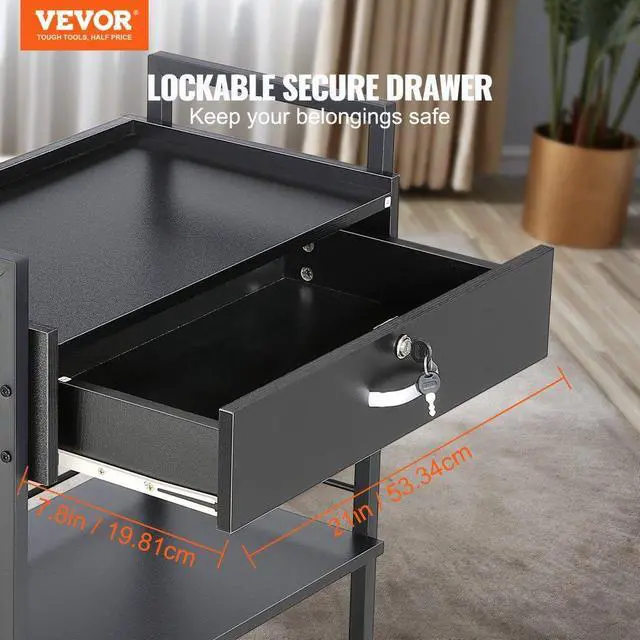 Alt view image 2 of 7 - VEVOR Beauty Salon Trolley Cart, 3-Tier Hair Salon Stations Cabinet for Stylist with Lockable Drawer, MDF Rolling Storage Station with 4 Wheels (2 Lockable) for Beauty SPA Barbershop Tattoo