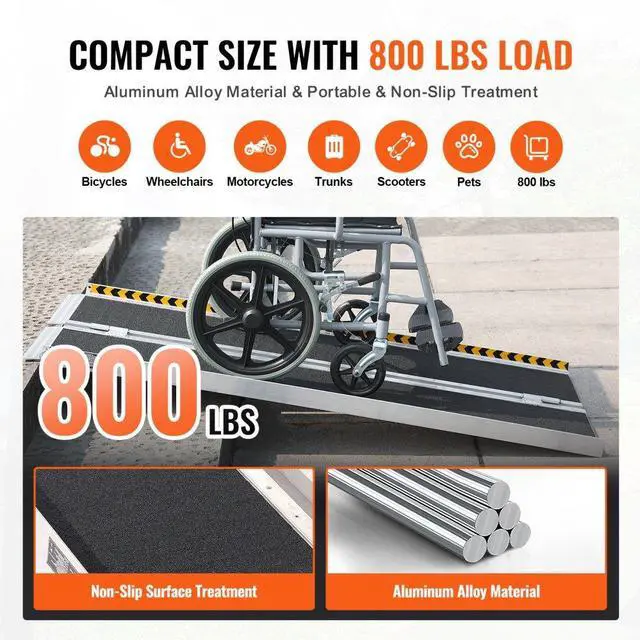 Alt view image 3 of 7 - VEVOR Portable Wheelchair Ramp, 4 ft 800 lbs Capacity, Non-Slip Aluminum Folding Threshold Ramp, Foldable Mobility Scooter Ramp Wheel Chair Ramp, Handicap Ramp for Home Steps, Stairs, Doorways, Curbs