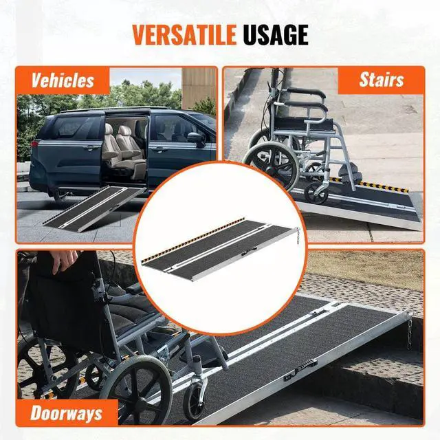 Alt view image 6 of 7 - VEVOR Portable Wheelchair Ramp, 4 ft 800 lbs Capacity, Non-Slip Aluminum Folding Threshold Ramp, Foldable Mobility Scooter Ramp Wheel Chair Ramp, Handicap Ramp for Home Steps, Stairs, Doorways, Curbs