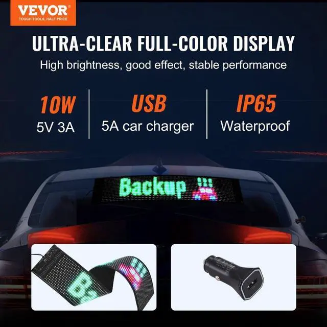 Alt view image 2 of 7 - VEVOR Programmable LED Sign, P6 Full Color LED Scrolling Panel, DIY Custom Text Animation Pattern Display Board, Bluetooth APP Control Message Shop Sign for Store Business Car Advertising, 27"x5"