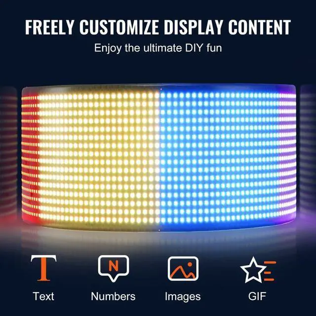 Alt view image 3 of 7 - VEVOR Programmable LED Sign, P6 Full Color LED Scrolling Panel, DIY Custom Text Animation Pattern Display Board, Bluetooth APP Control Message Shop Sign for Store Business Car Advertising, 27"x5"