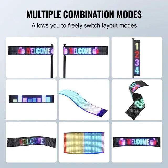 Alt view image 6 of 7 - VEVOR Programmable LED Sign, P6 Full Color LED Scrolling Panel, DIY Custom Text Animation Pattern Display Board, Bluetooth APP Control Message Shop Sign for Store Business Car Advertising, 27"x5"