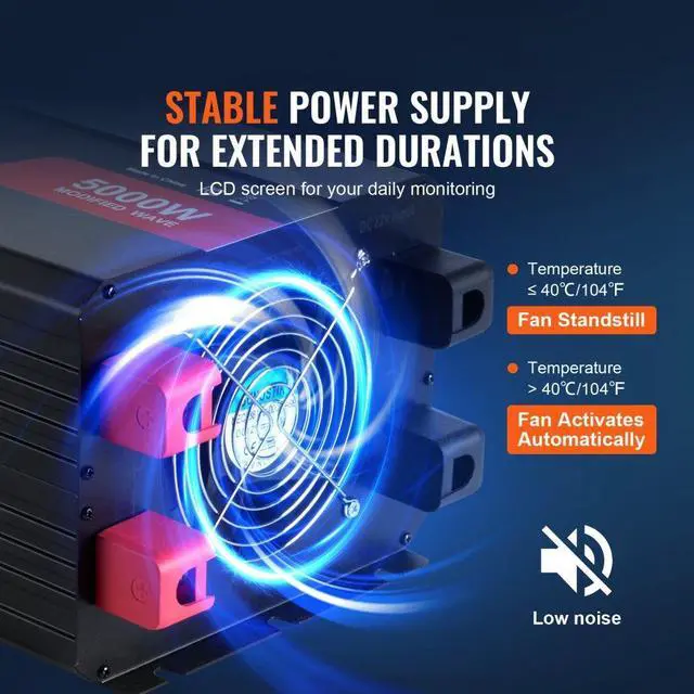 Alt view image 6 of 7 - VEVOR Modified Sine Wave Inverter, 5000W, DC 12V to AC 120V Power Inverter with 6 AC Outlets 2 USB Port 1 Type-C Port, LCD Display and Remote Controller for High Load Home Appliances, CE FCC Certified
