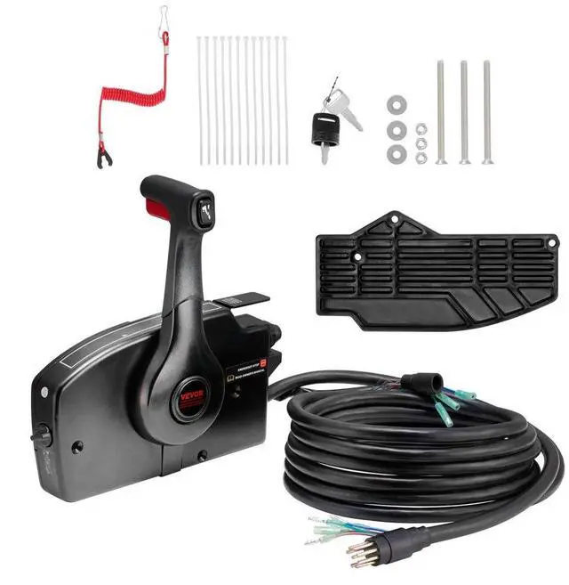 Main image of VEVOR Boat Throttle Control, 881170A15 Side-Mounted Outboard Remote Control Box for Mercury PT 2-Stroke, Marine Throttle Control Box with Power Trim Switch, 16.3 ft Harness 8+4 Pin, and Lanyard