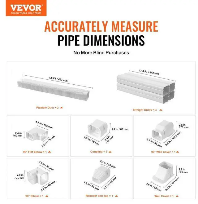 Alt view image 2 of 14 - VEVOR Mini Split Line Set Cover 3-inch W 17.6Ft L, PVC Decorative Pipe Line Cover For Air Conditioner with 4 Straight Ducts & Full Components Easy to Install, Paintable for Heat Pumps, White