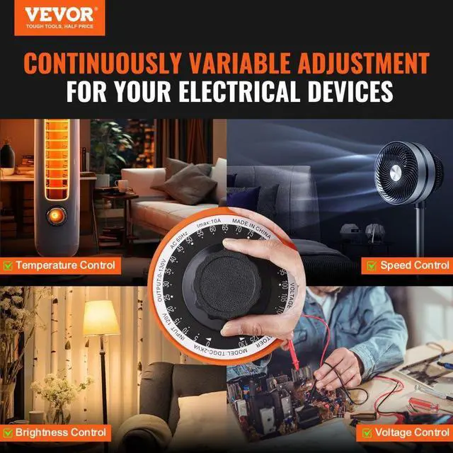 Alt view image 2 of 7 - VEVOR 2000VA Auto Variable Voltage Transformer, 15.3 Amp, 110V Input 0-130V Output AC Voltage Regulator Power Supply, with 4 Extra Fuses Thermal Control Switch for Home Industrial Office