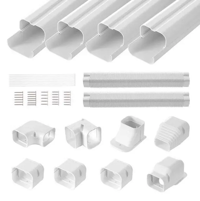 Main image of VEVOR Mini Split Line Set Cover 3-inch W 17.6Ft L, PVC Decorative Pipe Line Cover For Air Conditioner with 4 Straight Ducts & Full Components Easy to Install, Paintable for Heat Pumps, White