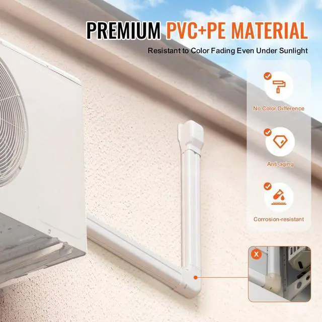 Alt view image 6 of 14 - VEVOR Mini Split Line Set Cover 3-inch W 17.6Ft L, PVC Decorative Pipe Line Cover For Air Conditioner with 4 Straight Ducts & Full Components Easy to Install, Paintable for Heat Pumps, White