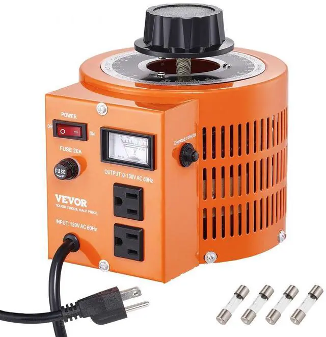 Main image of VEVOR 2000VA Auto Variable Voltage Transformer, 15.3 Amp, 110V Input 0-130V Output AC Voltage Regulator Power Supply, with 4 Extra Fuses Thermal Control Switch for Home Industrial Office
