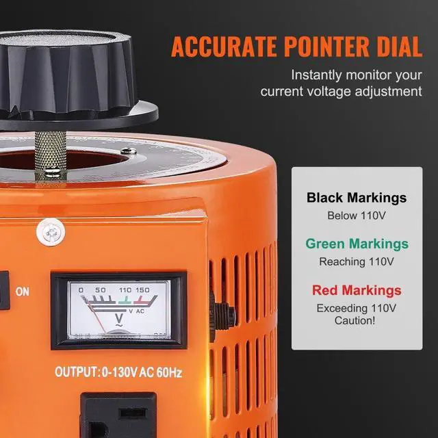 Alt view image 6 of 7 - VEVOR 2000VA Auto Variable Voltage Transformer, 15.3 Amp, 110V Input 0-130V Output AC Voltage Regulator Power Supply, with 4 Extra Fuses Thermal Control Switch for Home Industrial Office