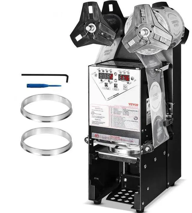 Main image of VEVOR Fully Automatic Cup Sealing Machine, 500-650 Cups/H, Cup Sealer Machine for 180 mm Tall & 90/95 mm Cup, Electric Boba Tea Sealer with Digital Control LCD Panel for Bubble Milk Tea Coffee, Black