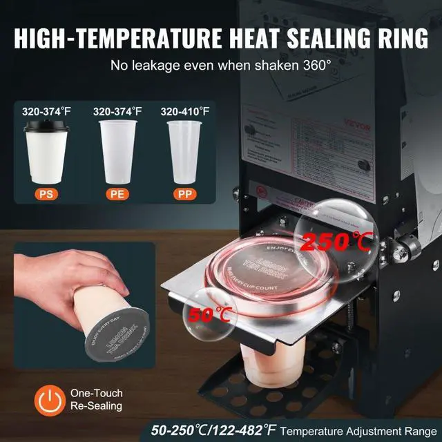 Alt view image 3 of 7 - VEVOR Fully Automatic Cup Sealing Machine, 500-650 Cups/H, Cup Sealer Machine for 180 mm Tall & 90/95 mm Cup, Electric Boba Tea Sealer with Digital Control LCD Panel for Bubble Milk Tea Coffee, Black