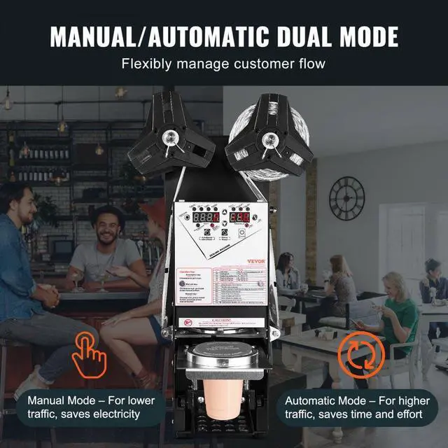 Alt view image 4 of 7 - VEVOR Fully Automatic Cup Sealing Machine, 500-650 Cups/H, Cup Sealer Machine for 180 mm Tall & 90/95 mm Cup, Electric Boba Tea Sealer with Digital Control LCD Panel for Bubble Milk Tea Coffee, Black