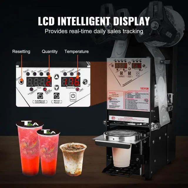 Alt view image 5 of 7 - VEVOR Fully Automatic Cup Sealing Machine, 500-650 Cups/H, Cup Sealer Machine for 180 mm Tall & 90/95 mm Cup, Electric Boba Tea Sealer with Digital Control LCD Panel for Bubble Milk Tea Coffee, Black