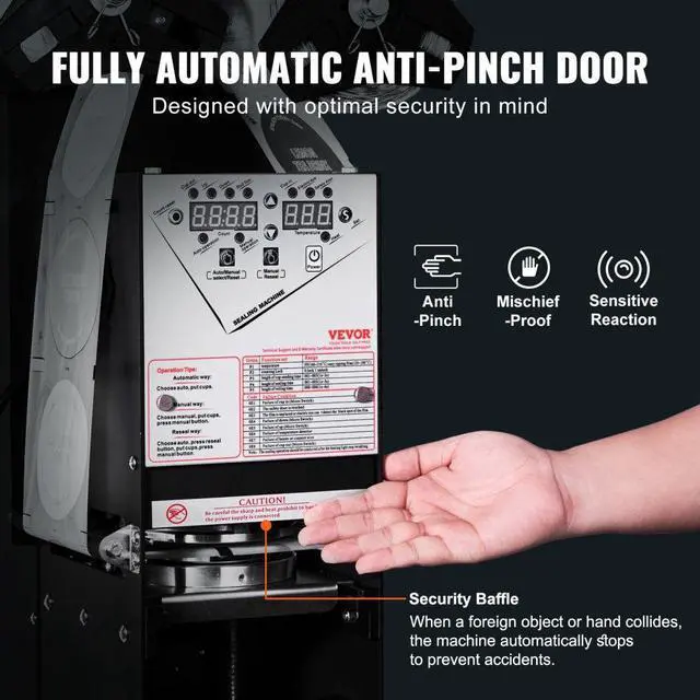 Alt view image 6 of 7 - VEVOR Fully Automatic Cup Sealing Machine, 500-650 Cups/H, Cup Sealer Machine for 180 mm Tall & 90/95 mm Cup, Electric Boba Tea Sealer with Digital Control LCD Panel for Bubble Milk Tea Coffee, Black