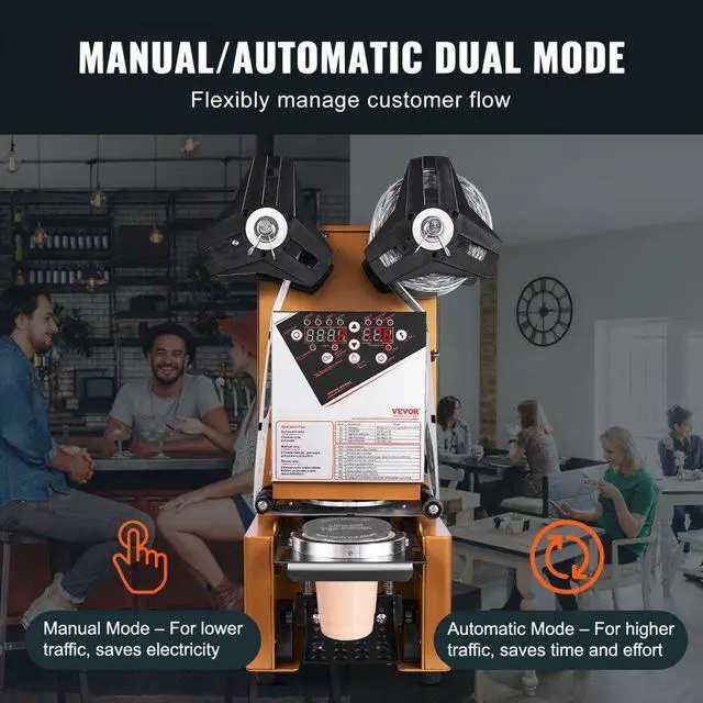 Alt view image 4 of 7 - VEVOR Fully Automatic Cup Sealing Machine, 500-650 Cups/H, Cup Sealer Machine for 190 mm Tall & 90/95 mm Cup, Electric Boba Tea Sealer with Digital Control LCD Panel for Bubble Milk Tea Coffee, Gold