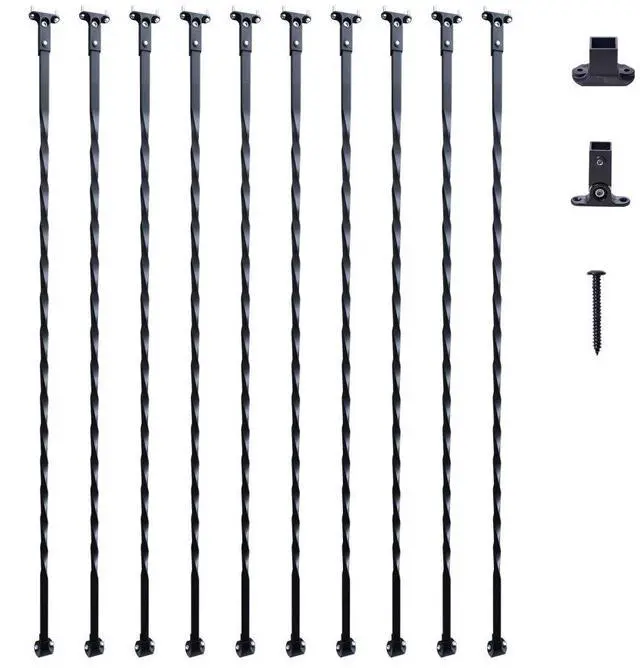 Main image of VEVOR Staircase Metal Balusters, 44'' x 1/2" Galvanized Steel Decorative Banister Spindles, 10 Pack Deck Baluster with Hollow Twists, Satin Black Spiral Stair Railing with Shoes & Screws