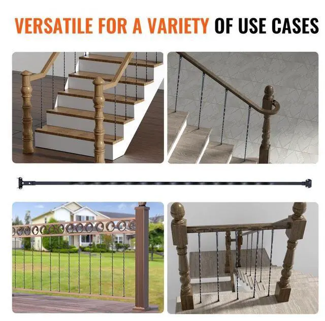 Alt view image 6 of 7 - VEVOR Staircase Metal Balusters, 44'' x 1/2" Galvanized Steel Decorative Banister Spindles, 10 Pack Deck Baluster with Hollow Twists, Satin Black Spiral Stair Railing with Shoes & Screws