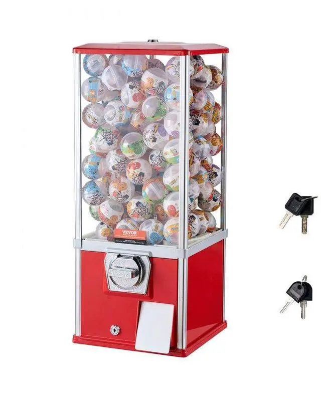 Main image of VEVOR 25"H Gumball Machine Vending Coin Bank Vintage Gumballs Dispenser PS Red
