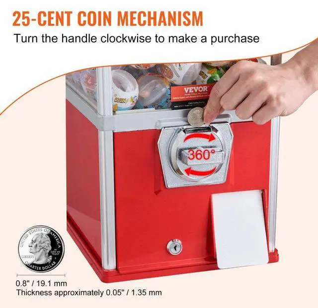 Alt view image 4 of 14 - VEVOR 25"H Gumball Machine Vending Coin Bank Vintage Gumballs Dispenser PS Red
