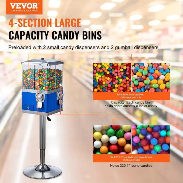Alt view image 2 of 14 - VEVOR Gumball Machine with Stand Vending Coin Bank Vintage Candy Dispenser Bule