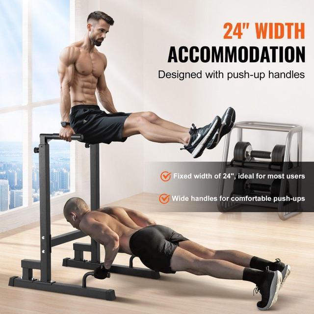 Alt view image 4 of 7 - VEVOR Dip Bar, 500 lbs Capacity, Heave Duty Dip Stand Station with Adjustable Height, Fitness Workout Dip Bar Station Stabilizer Parallette Push Up Stand, Parallel Bars for Strength Training Home Gym