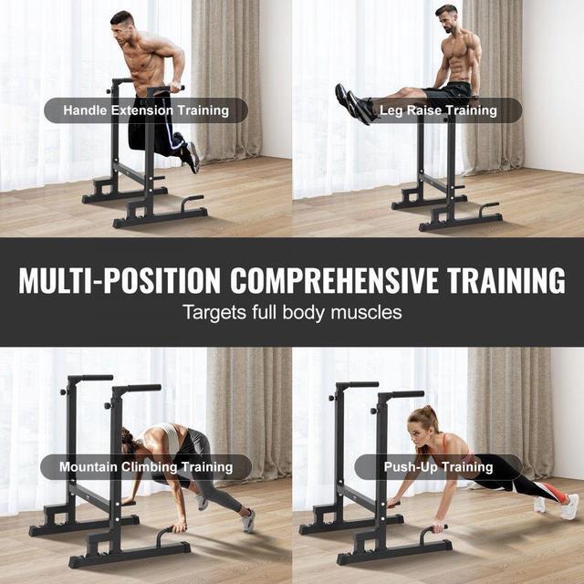 Alt view image 6 of 7 - VEVOR Dip Bar, 500 lbs Capacity, Heave Duty Dip Stand Station with Adjustable Height, Fitness Workout Dip Bar Station Stabilizer Parallette Push Up Stand, Parallel Bars for Strength Training Home Gym