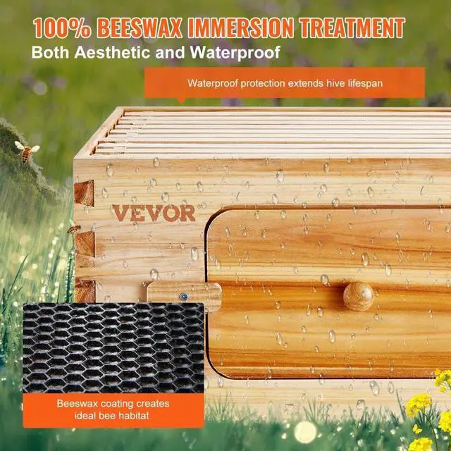 Alt view image 4 of 14 - VEVOR Bee Hive Deep Box Starter Kit, 100% Beeswax Coated Natural Cedar Wood, Langstroth Beehive Kit with 10 Frames and Foundations, Transparent Acrylic Bee Windows for Beginners and Pro Beekeepers